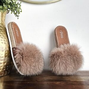 Guess Made In Italy Luxury Women's Tan Real Fur Slide Sandals Size 41 EU 10 US